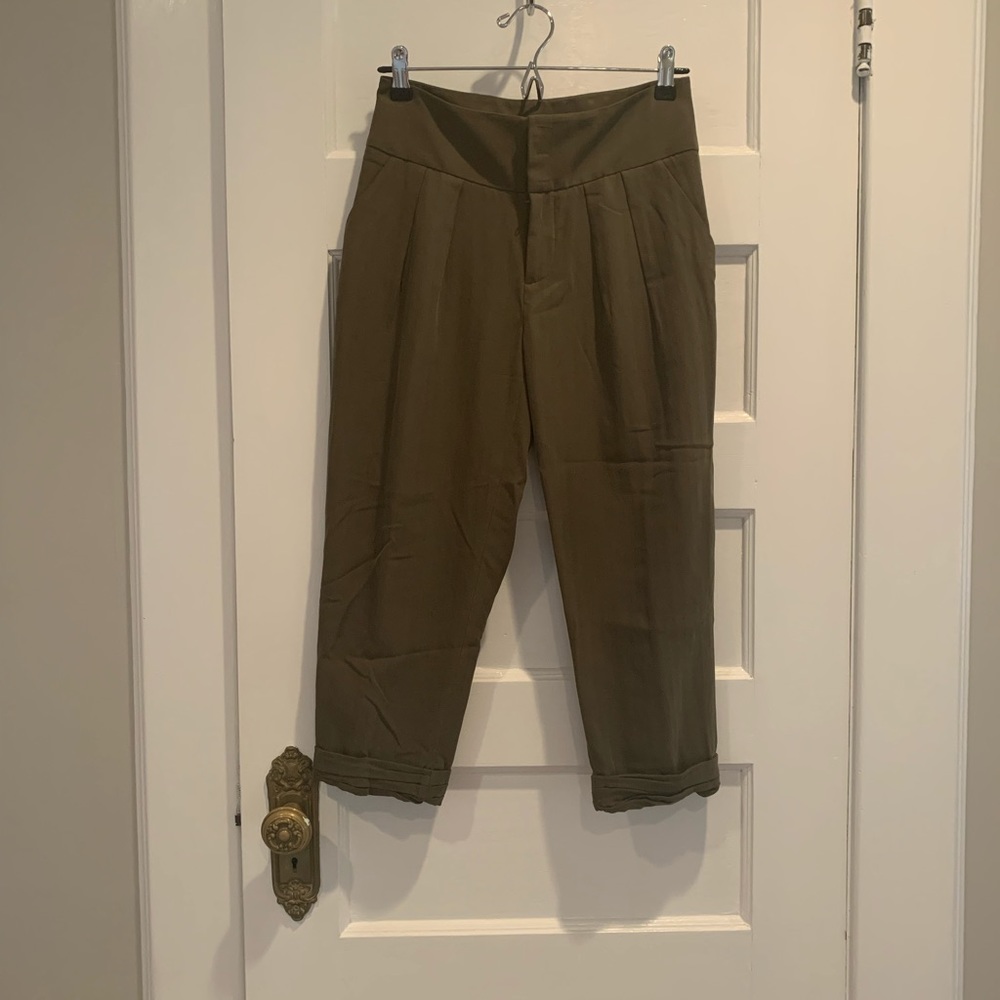 Anthropologie Cropped Olive Dress Pants